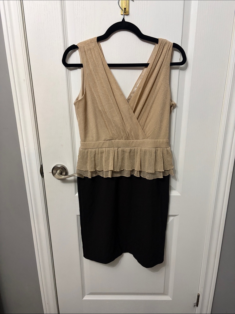 Ricki's Two-Tone Gold and Black Sleeveless Peplum Midi Dress
